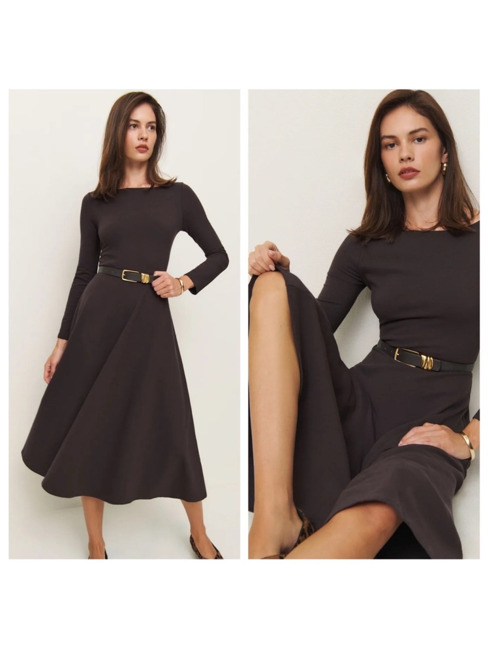 Reformation | Wiley Knit Long Sleeve Midi Flare Dress